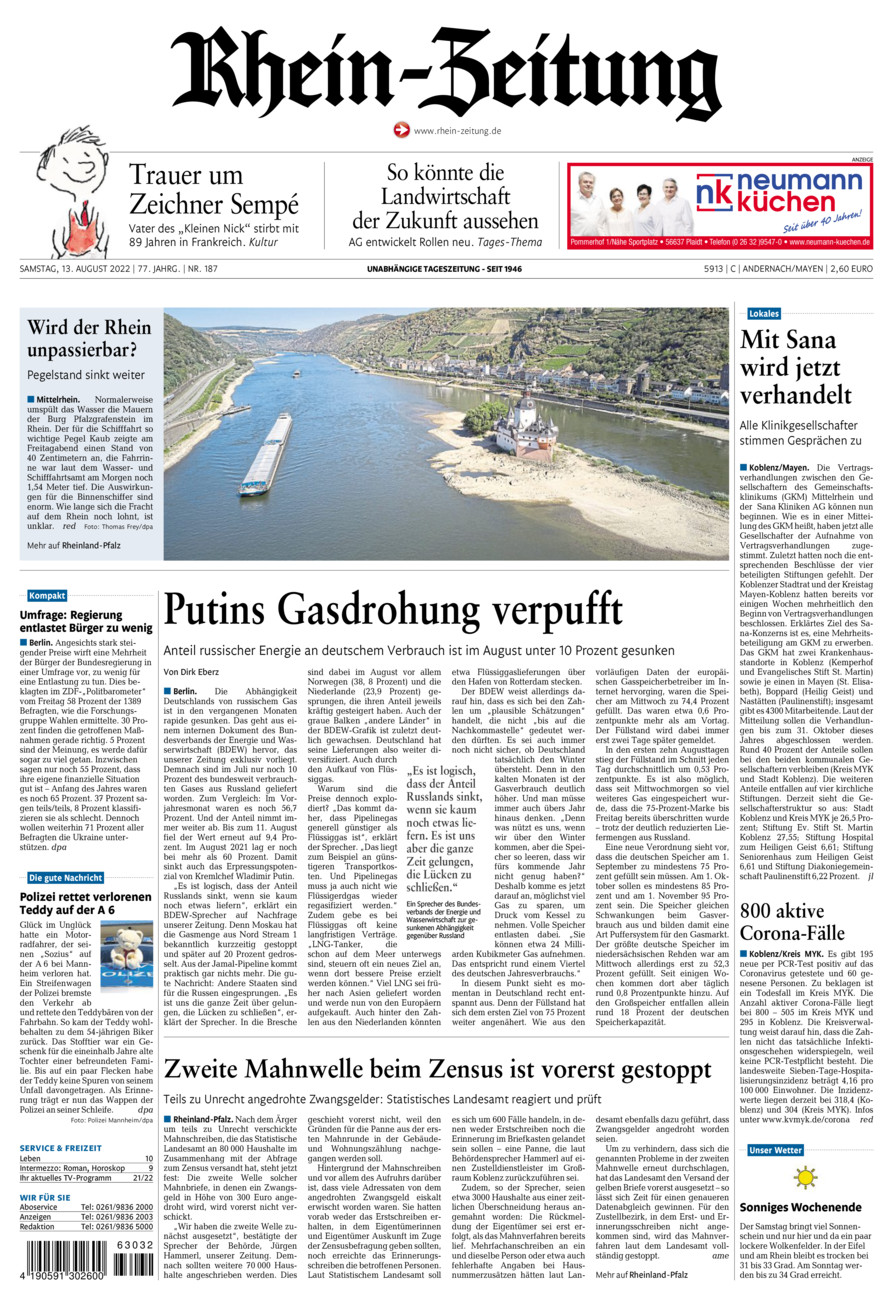 Rhein-Zeitung Andernach & Mayen vom Samstag, 13.08.2022