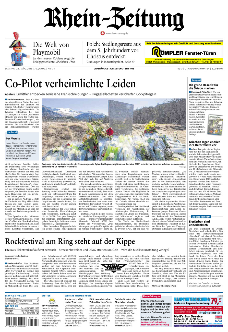 Rhein-Zeitung Andernach & Mayen vom Samstag, 28.03.2015