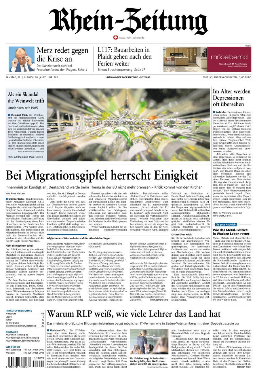Rhein-Zeitung Andernach & Mayen vom Samstag, 19.07.2025