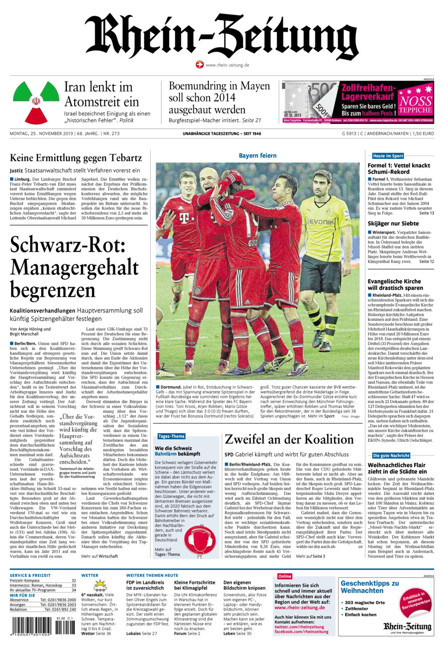 Rhein-Zeitung Andernach & Mayen vom Montag, 25.11.2013