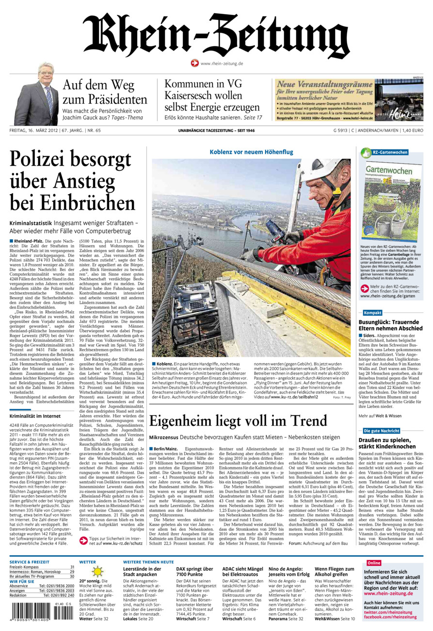 Rhein-Zeitung Andernach & Mayen vom Freitag, 16.03.2012