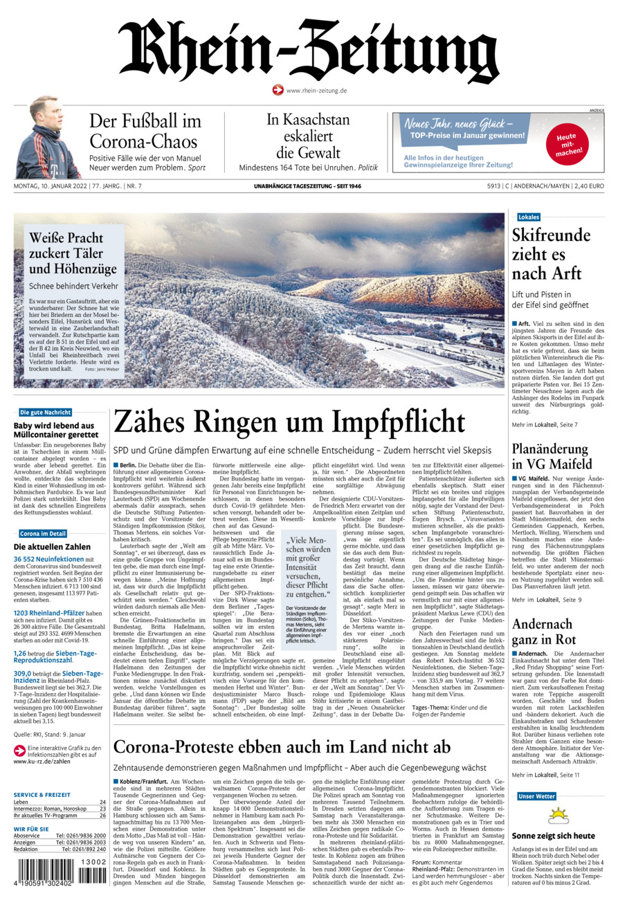 Rhein-Zeitung Andernach & Mayen vom Montag, 10.01.2022