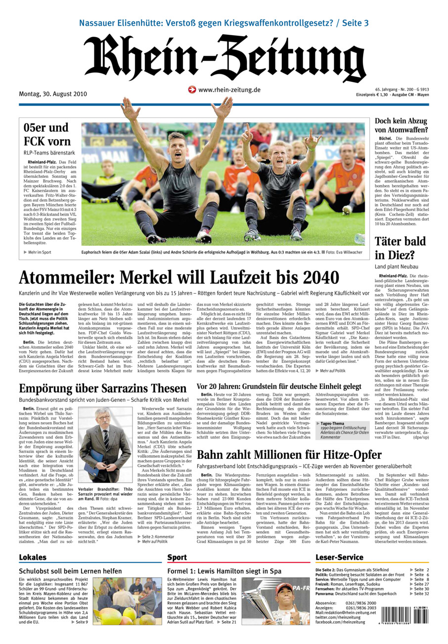 Rhein-Zeitung Andernach & Mayen vom Montag, 30.08.2010