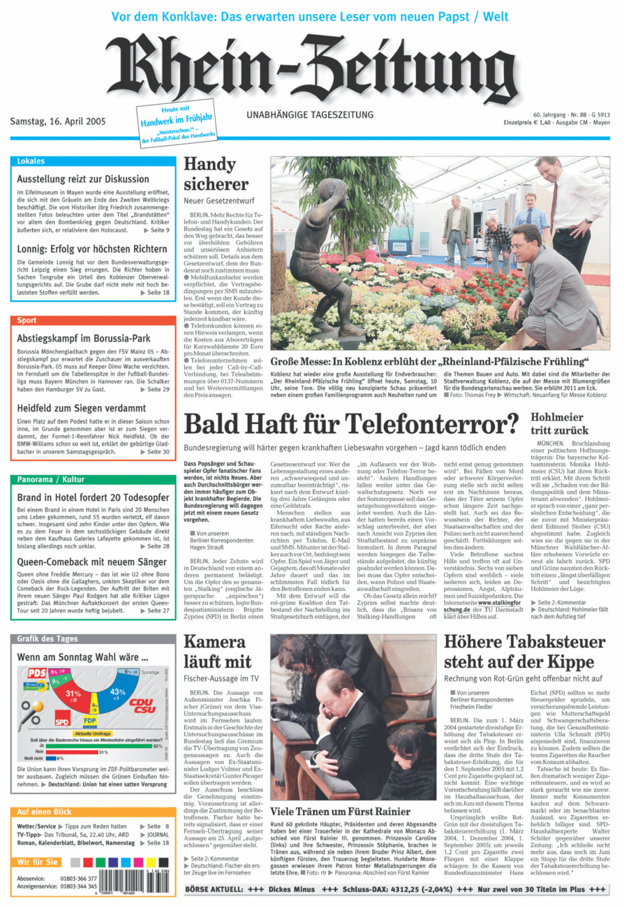 Rhein-Zeitung Andernach & Mayen vom Samstag, 16.04.2005