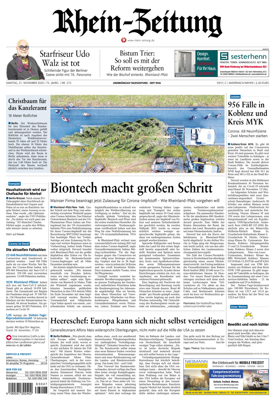 Rhein-Zeitung Andernach & Mayen vom Samstag, 21.11.2020