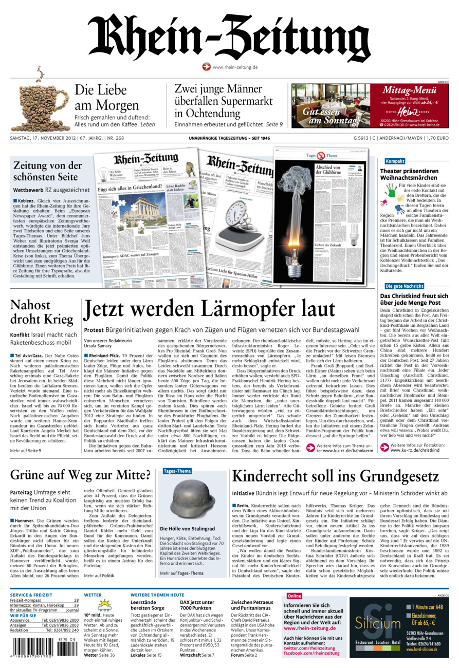 Rhein-Zeitung Andernach & Mayen vom Samstag, 17.11.2012