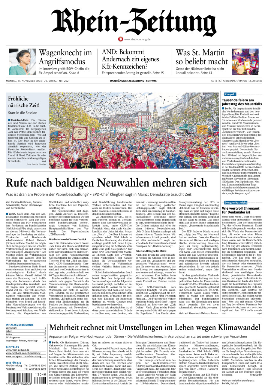 Rhein-Zeitung Andernach & Mayen vom Montag, 11.11.2024