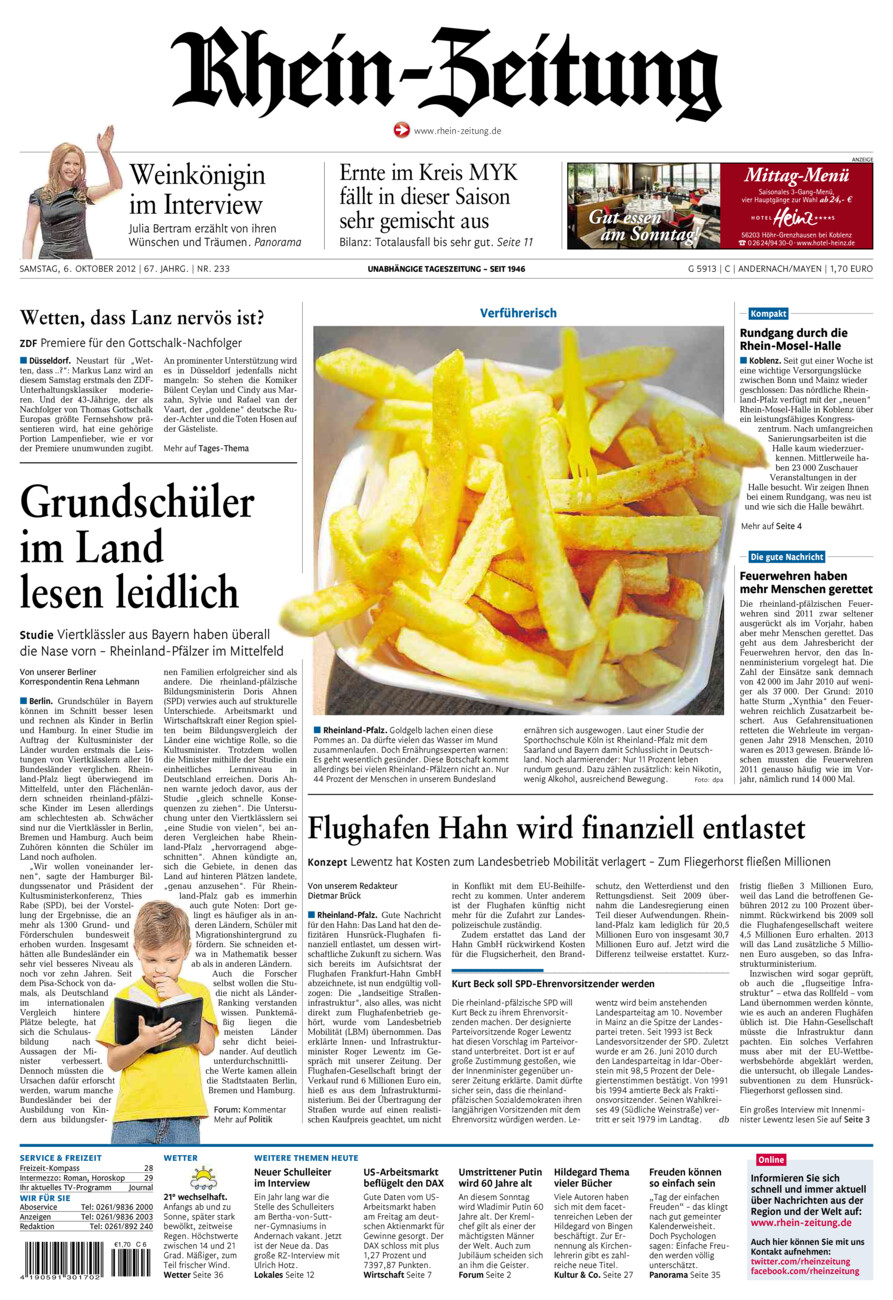 Rhein-Zeitung Andernach & Mayen vom Samstag, 06.10.2012