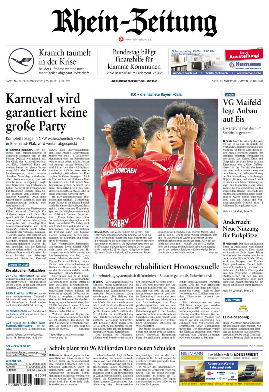 Rhein-Zeitung Andernach & Mayen vom Samstag, 19.09.2020