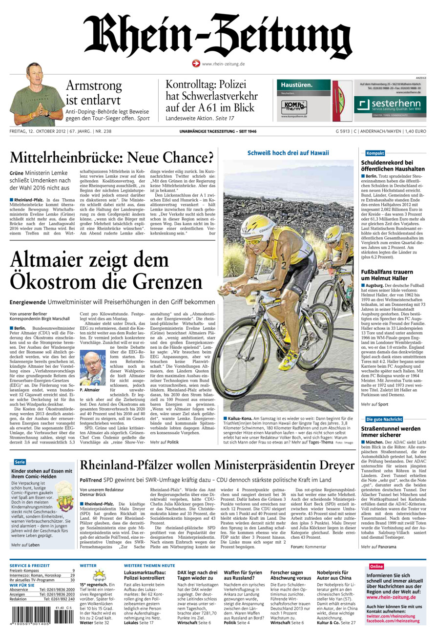 Rhein-Zeitung Andernach & Mayen vom Freitag, 12.10.2012