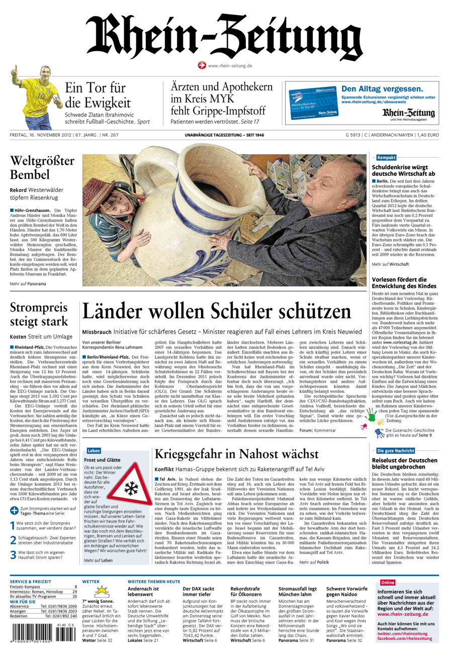 Rhein-Zeitung Andernach & Mayen vom Freitag, 16.11.2012