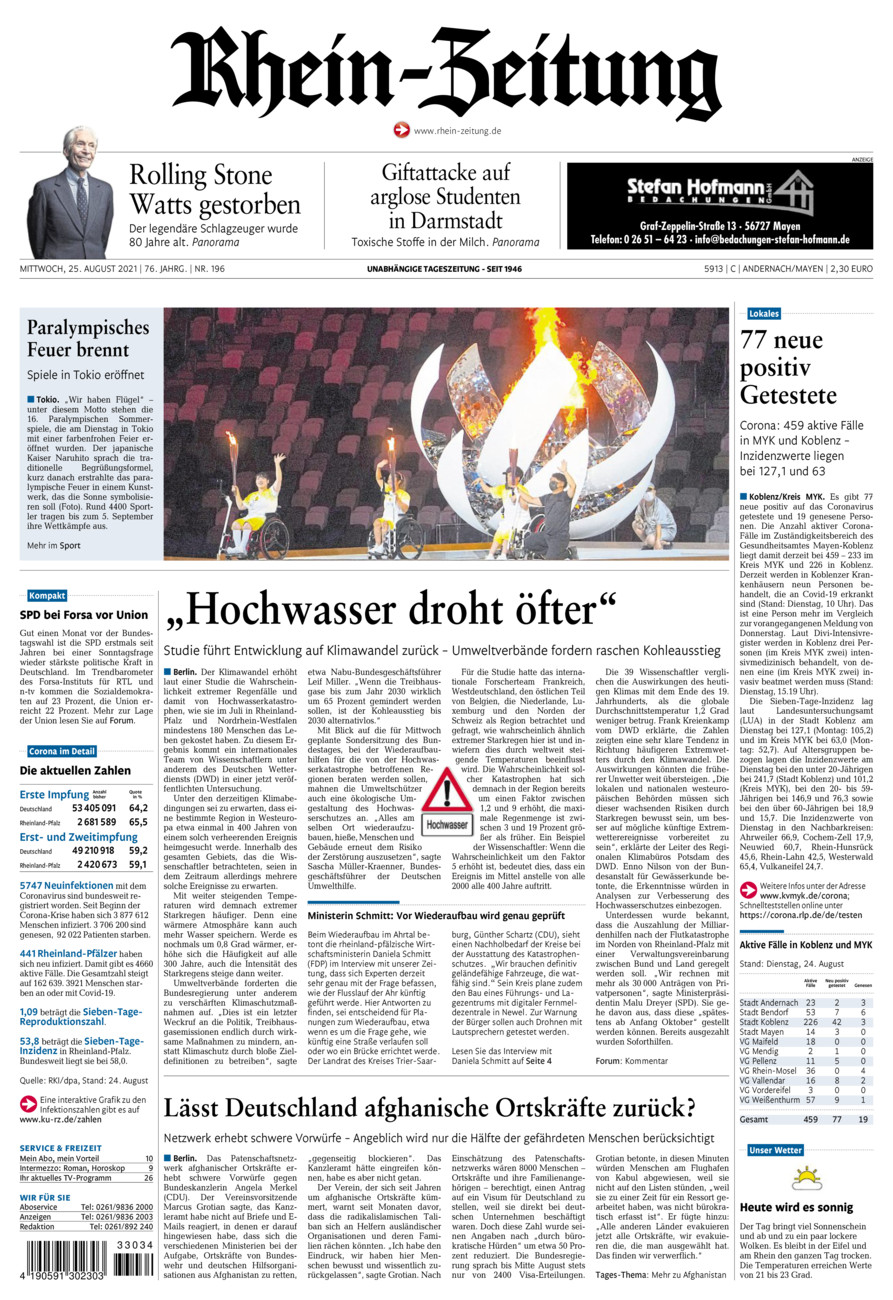 Rhein-Zeitung Andernach & Mayen vom Mittwoch, 25.08.2021