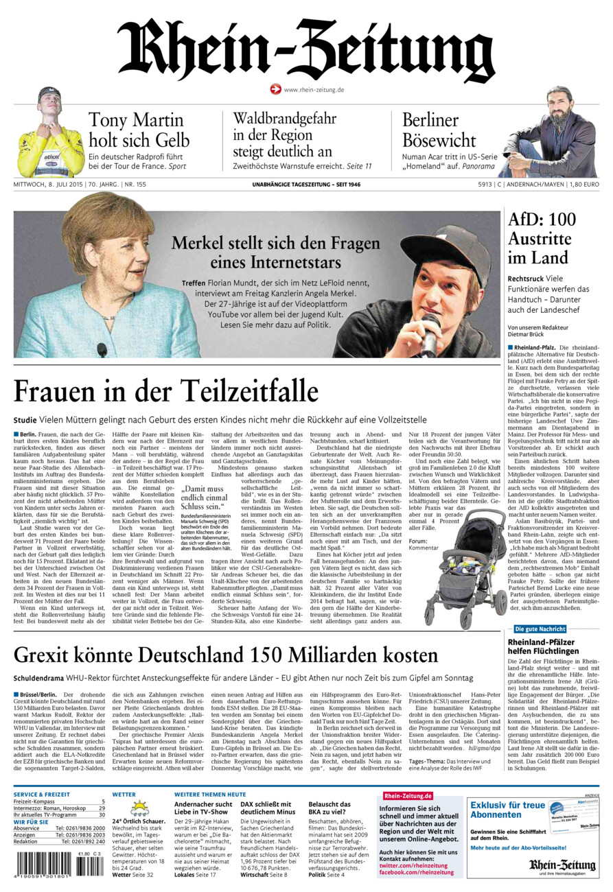 Rhein-Zeitung Andernach & Mayen vom Mittwoch, 08.07.2015
