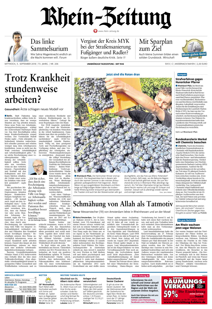 Rhein-Zeitung Andernach & Mayen vom Mittwoch, 05.09.2018