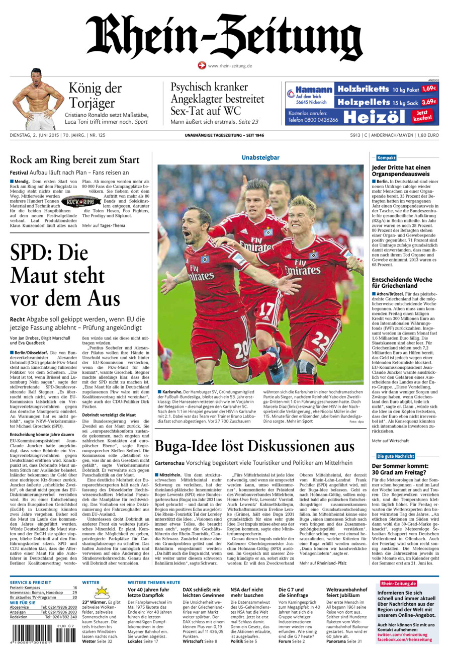 Rhein-Zeitung Andernach & Mayen vom Dienstag, 02.06.2015