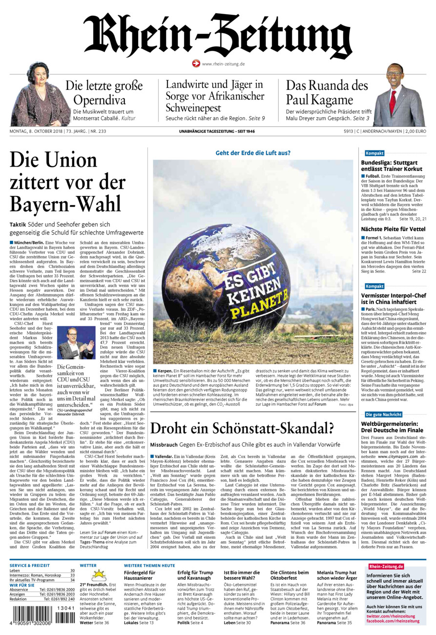 Rhein-Zeitung Andernach & Mayen vom Montag, 08.10.2018