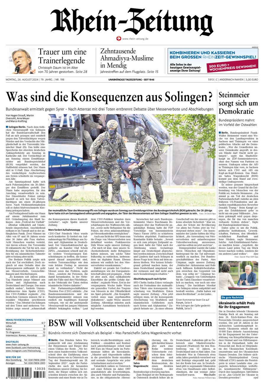 Rhein-Zeitung Andernach & Mayen vom Montag, 26.08.2024