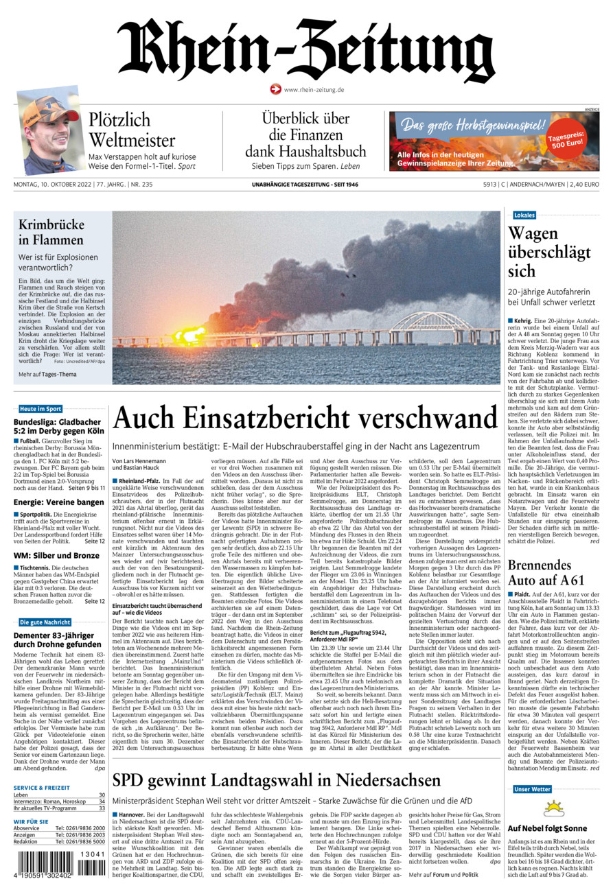 Rhein-Zeitung Andernach & Mayen vom Montag, 10.10.2022