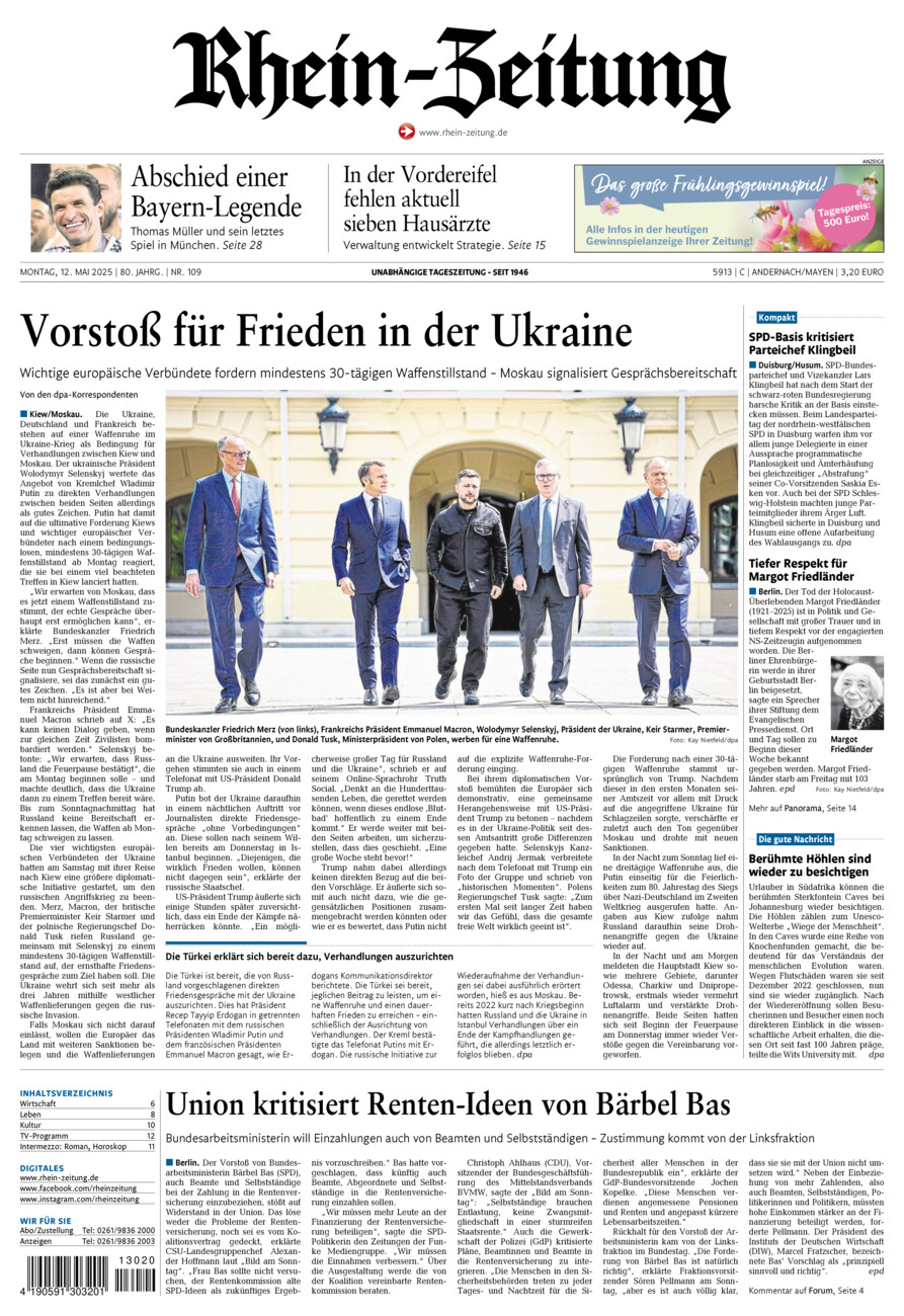 Rhein-Zeitung Andernach & Mayen vom Montag, 12.05.2025