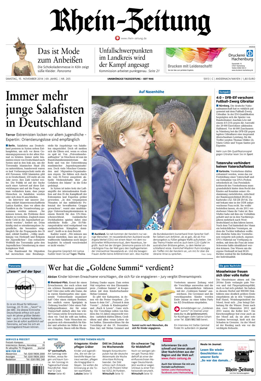Rhein-Zeitung Andernach & Mayen vom Samstag, 15.11.2014