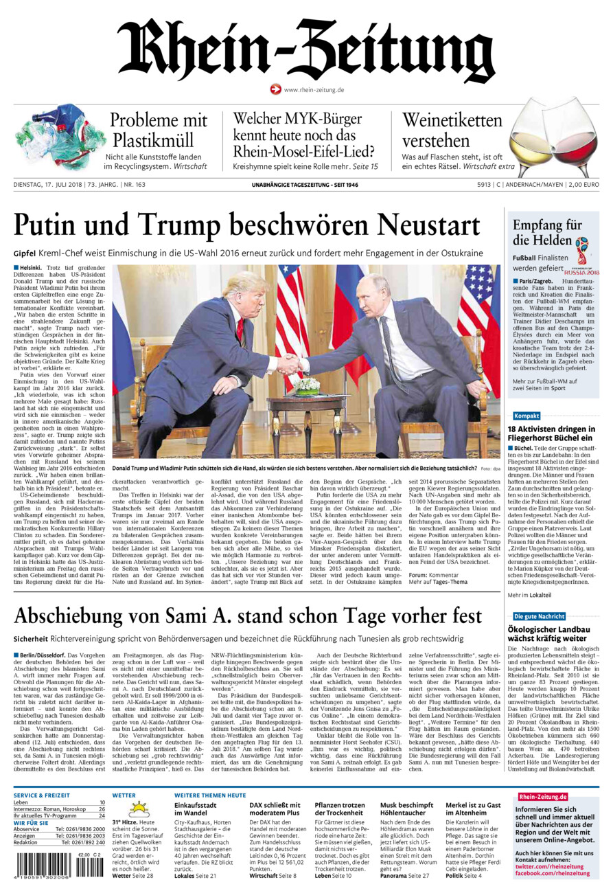 Rhein-Zeitung Andernach & Mayen vom Dienstag, 17.07.2018