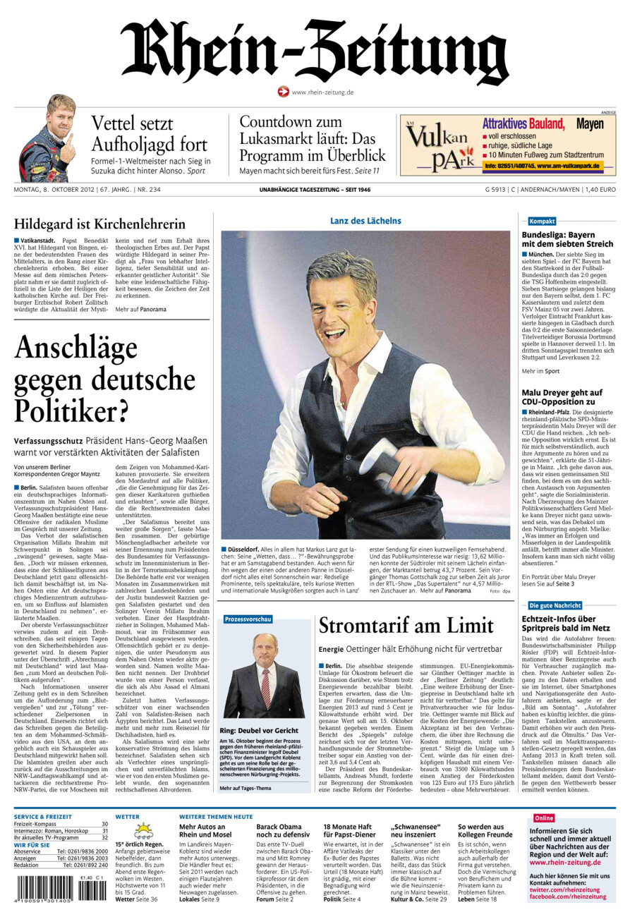 Rhein-Zeitung Andernach & Mayen vom Montag, 08.10.2012