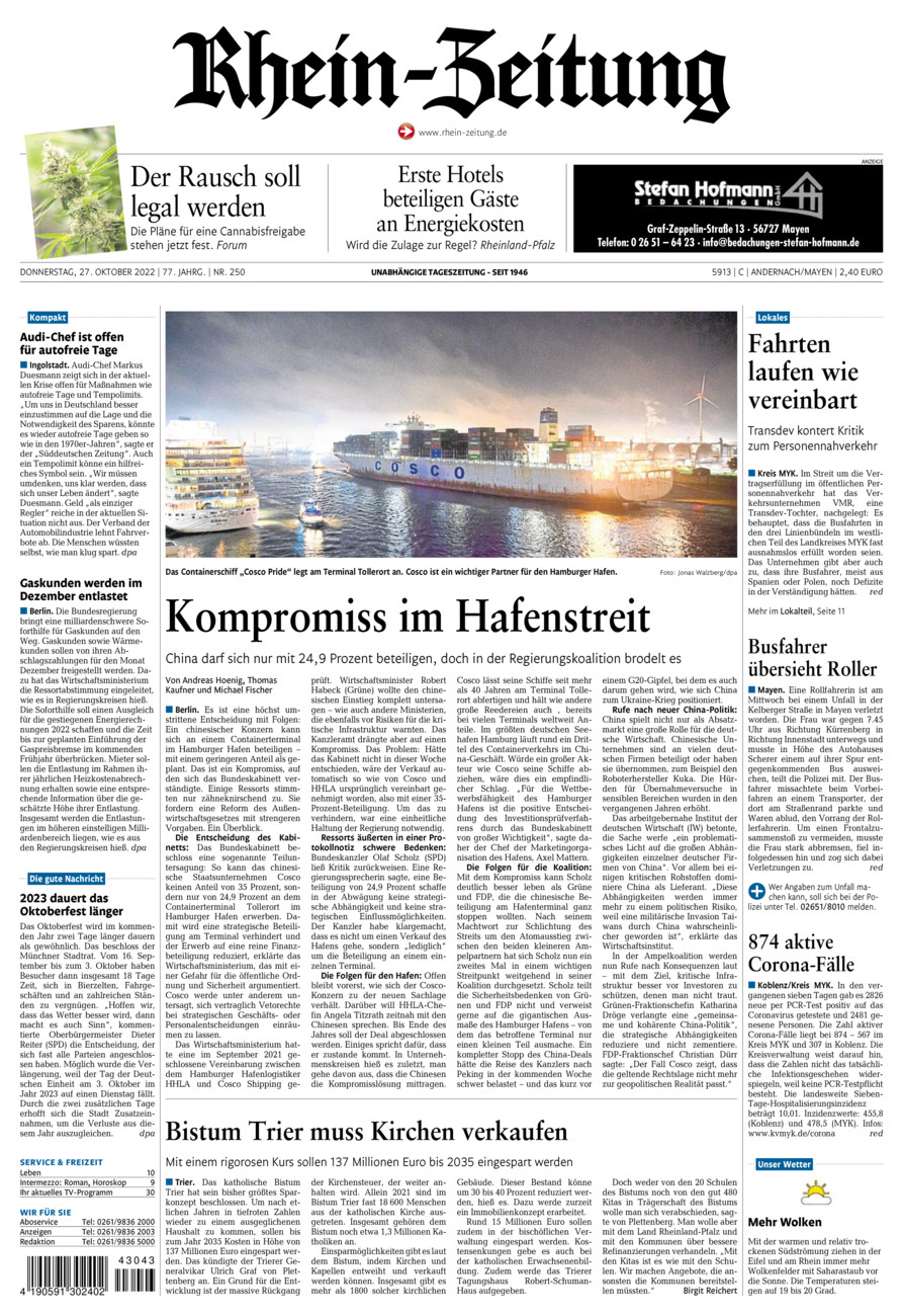 Rhein-Zeitung Andernach & Mayen vom Donnerstag, 27.10.2022