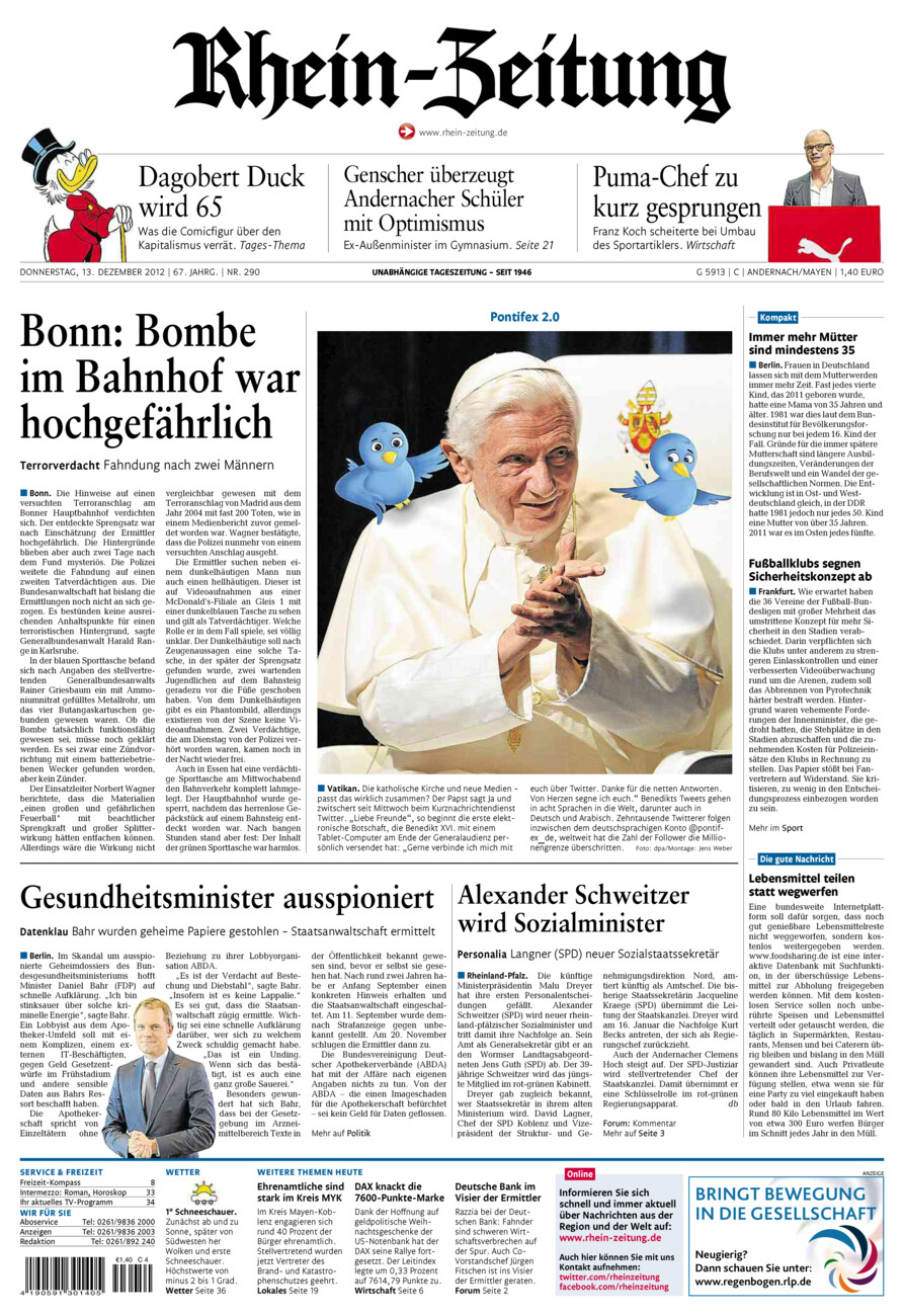 Rhein-Zeitung Andernach & Mayen vom Donnerstag, 13.12.2012