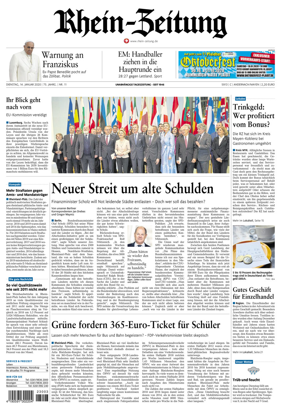 Rhein-Zeitung Andernach & Mayen vom Dienstag, 14.01.2020