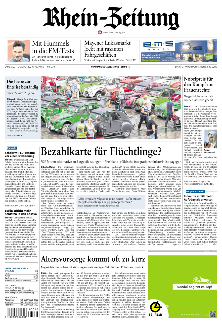 Rhein-Zeitung Andernach & Mayen vom Samstag, 07.10.2023