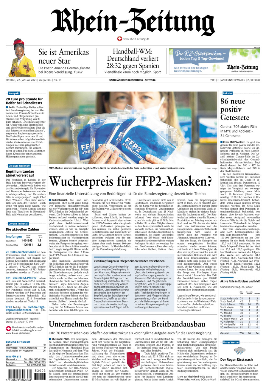 Rhein-Zeitung Andernach & Mayen vom Freitag, 22.01.2021