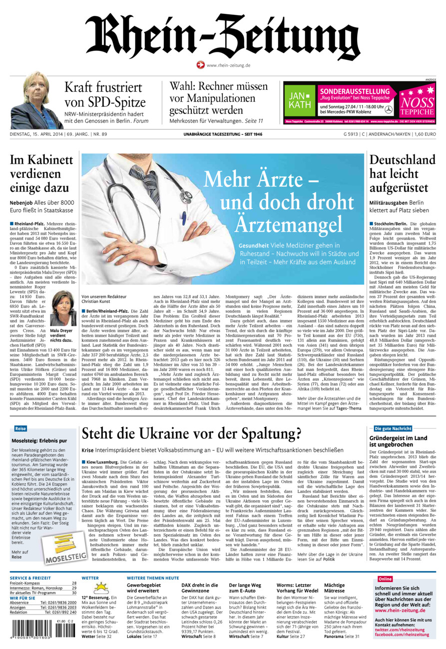 Rhein-Zeitung Andernach & Mayen vom Dienstag, 15.04.2014