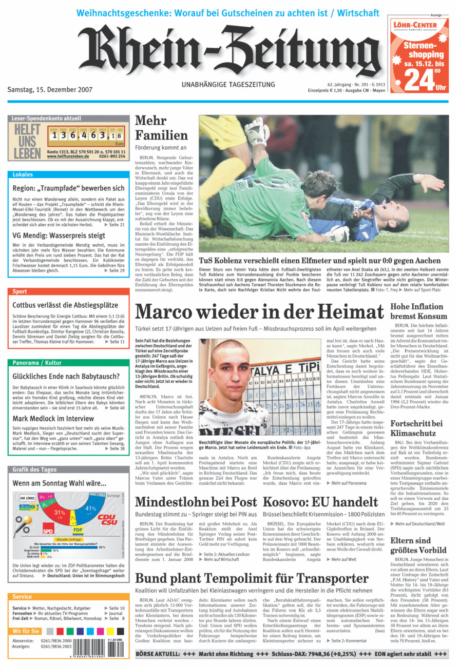 Rhein-Zeitung Andernach & Mayen vom Samstag, 15.12.2007
