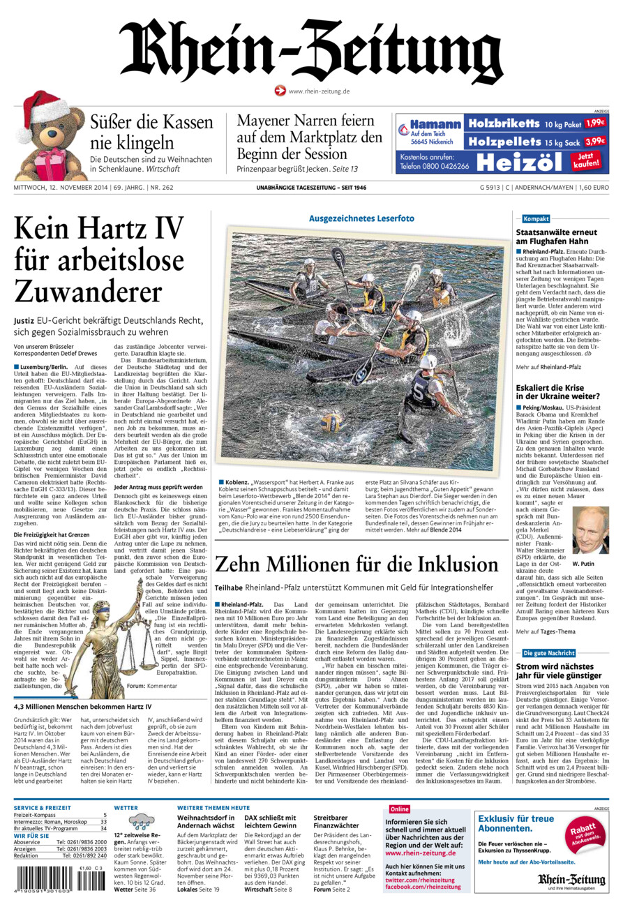 Rhein-Zeitung Andernach & Mayen vom Mittwoch, 12.11.2014