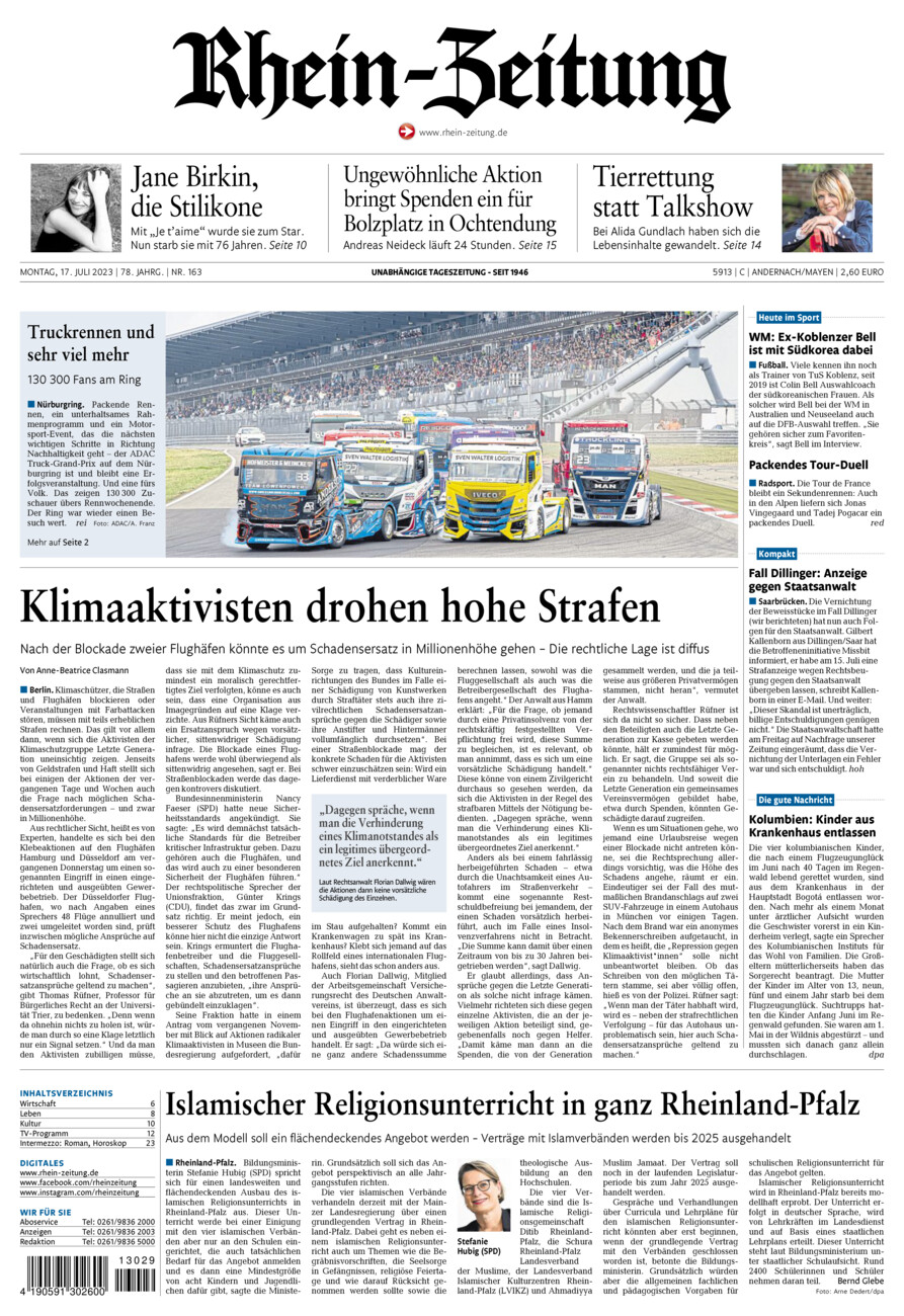 Rhein-Zeitung Andernach & Mayen vom Montag, 17.07.2023