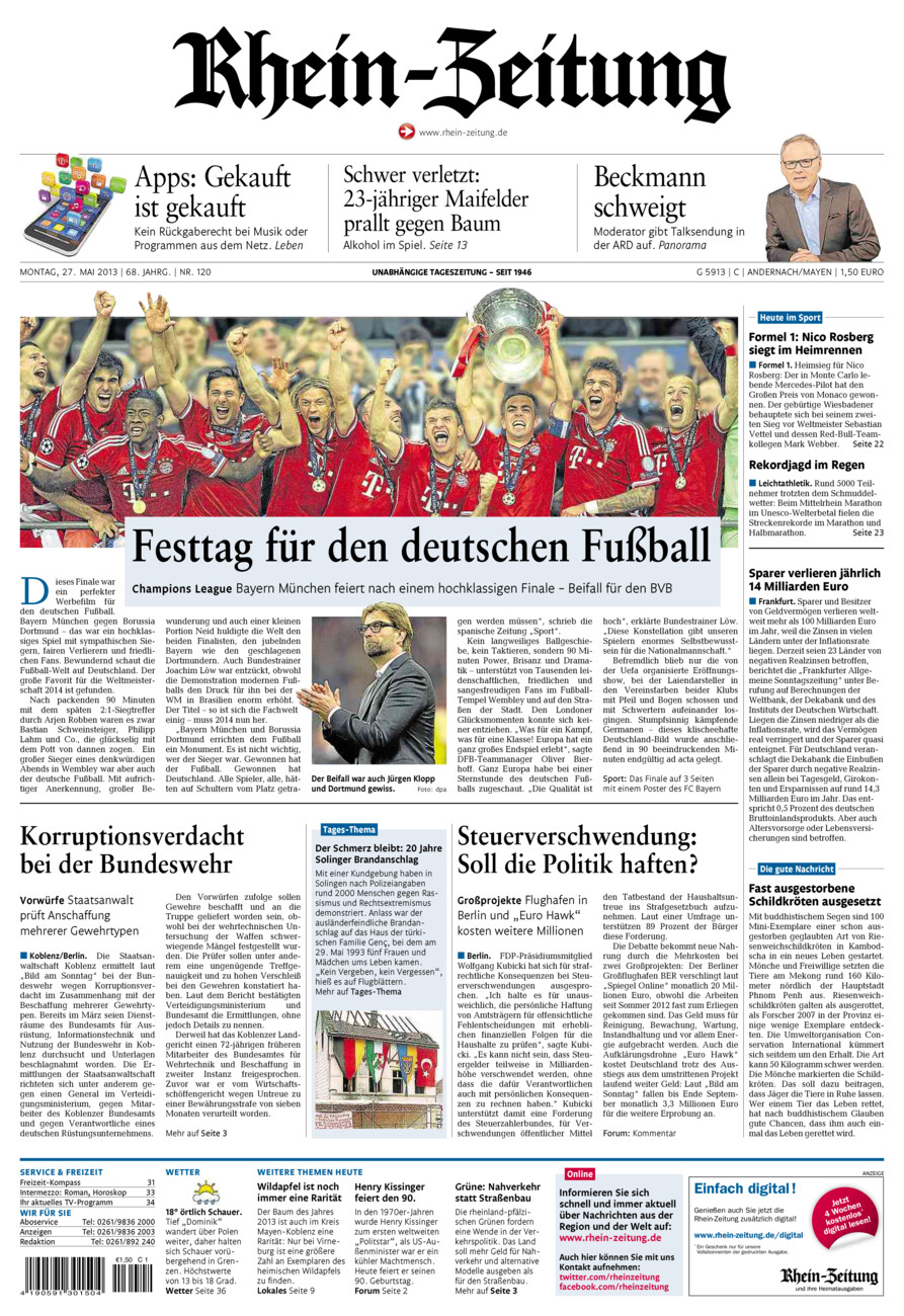 Rhein-Zeitung Andernach & Mayen vom Montag, 27.05.2013
