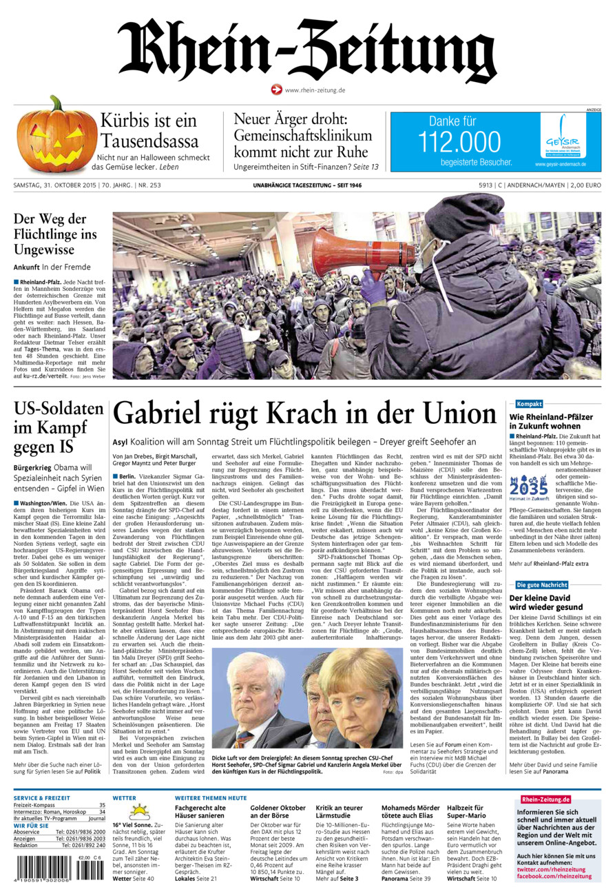 Rhein-Zeitung Andernach & Mayen vom Samstag, 31.10.2015