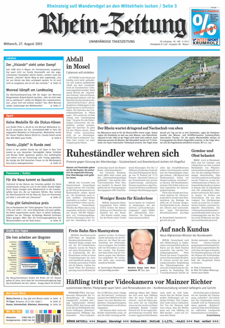Rhein-Zeitung Andernach & Mayen vom Mittwoch, 27.08.2003