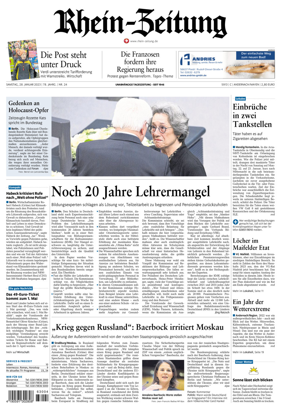 Rhein-Zeitung Andernach & Mayen vom Samstag, 28.01.2023