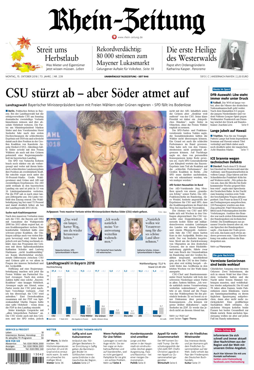 Rhein-Zeitung Andernach & Mayen vom Montag, 15.10.2018