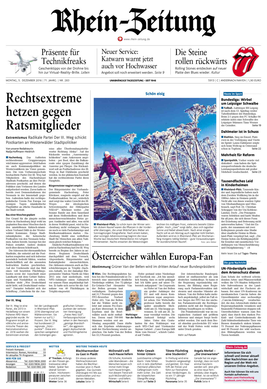 Rhein-Zeitung Andernach & Mayen vom Montag, 05.12.2016
