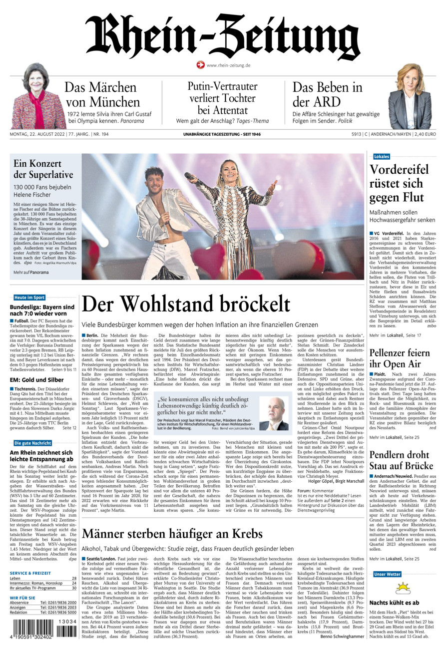 Rhein-Zeitung Andernach & Mayen vom Montag, 22.08.2022