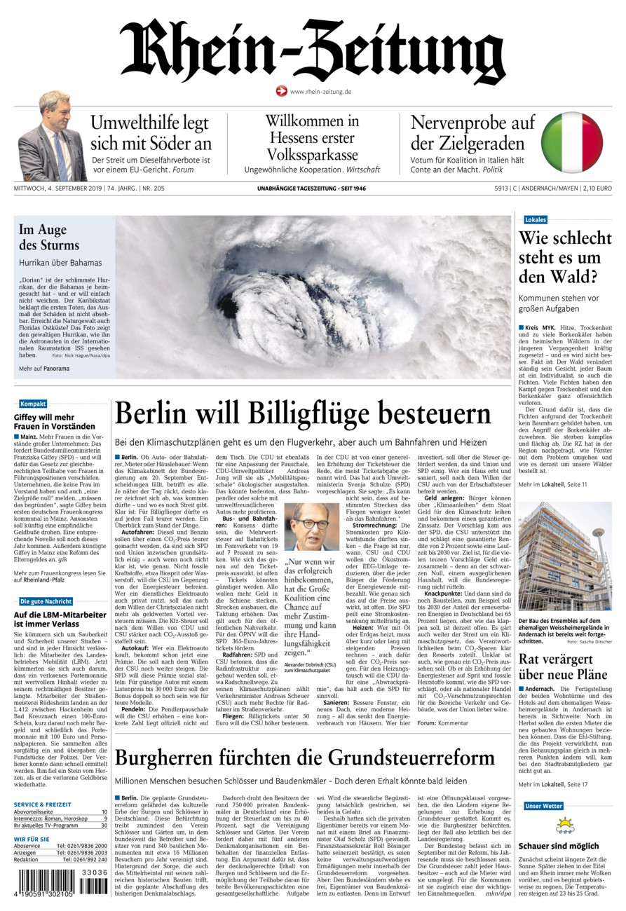 Rhein-Zeitung Andernach & Mayen vom Mittwoch, 04.09.2019
