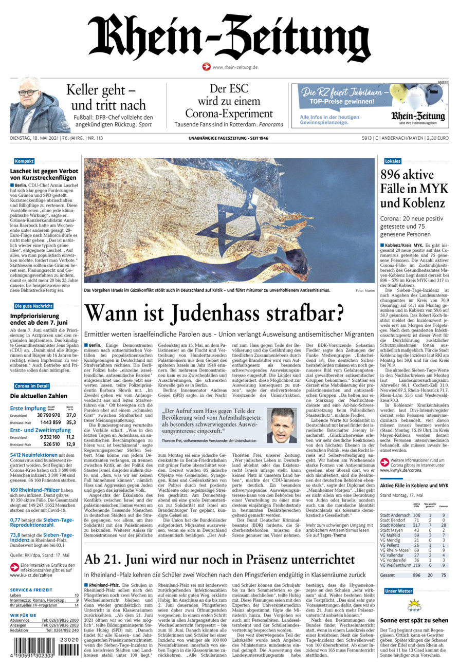 Rhein-Zeitung Andernach & Mayen vom Dienstag, 18.05.2021