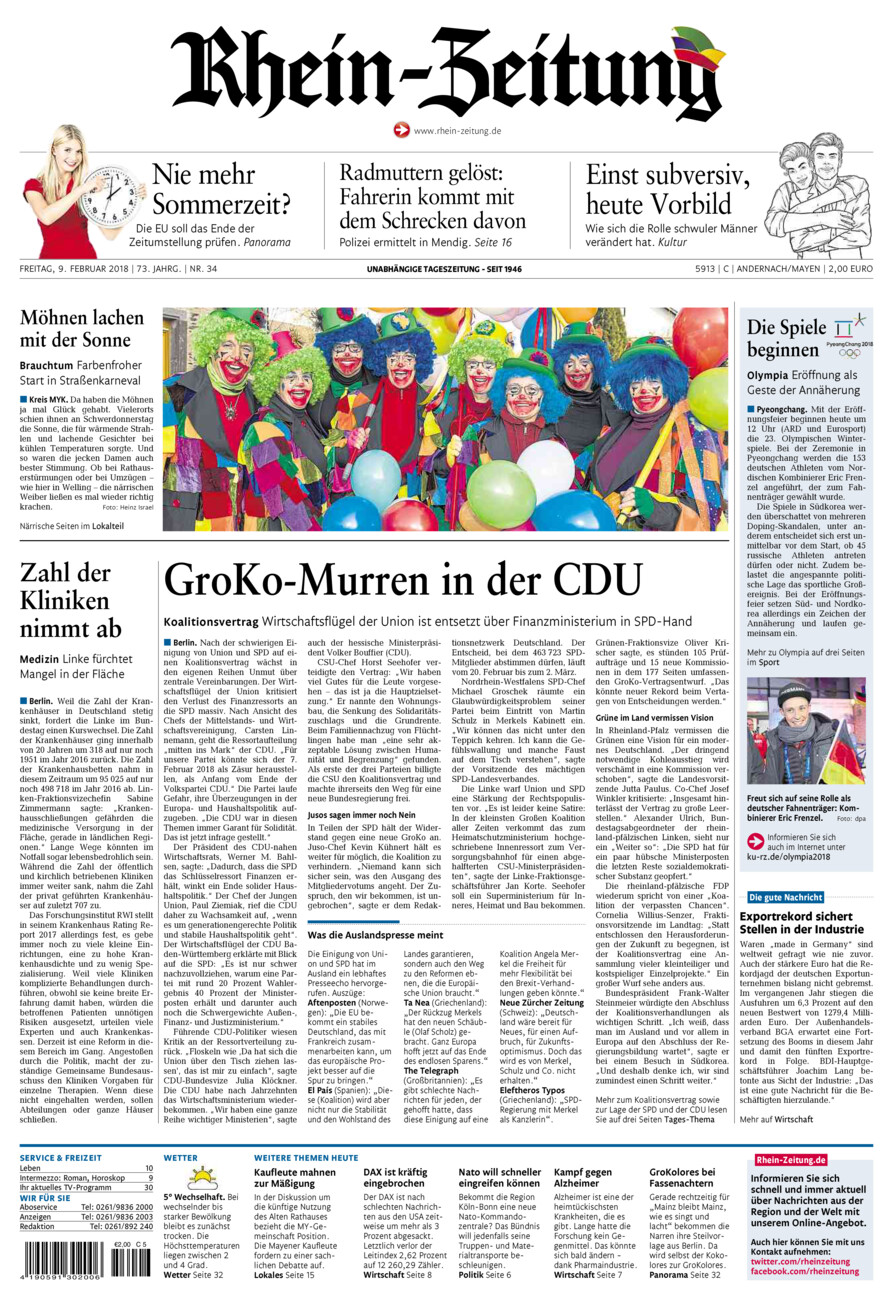 Rhein-Zeitung Andernach & Mayen vom Freitag, 09.02.2018