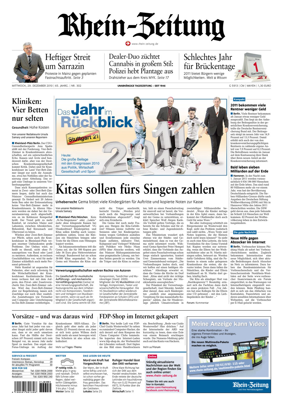 Rhein-Zeitung Andernach & Mayen vom Mittwoch, 29.12.2010