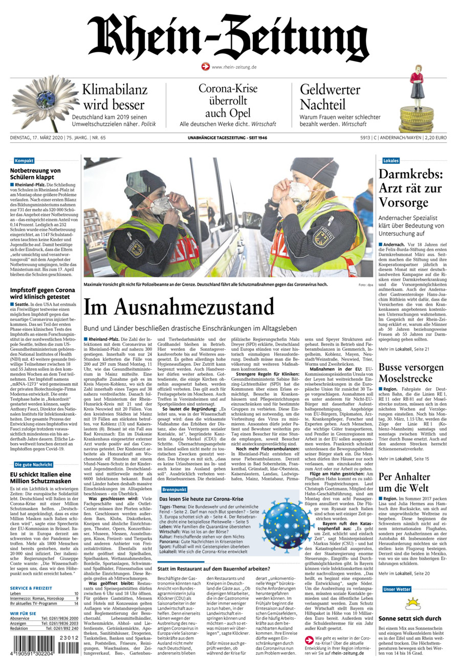 Rhein-Zeitung Andernach & Mayen vom Dienstag, 17.03.2020