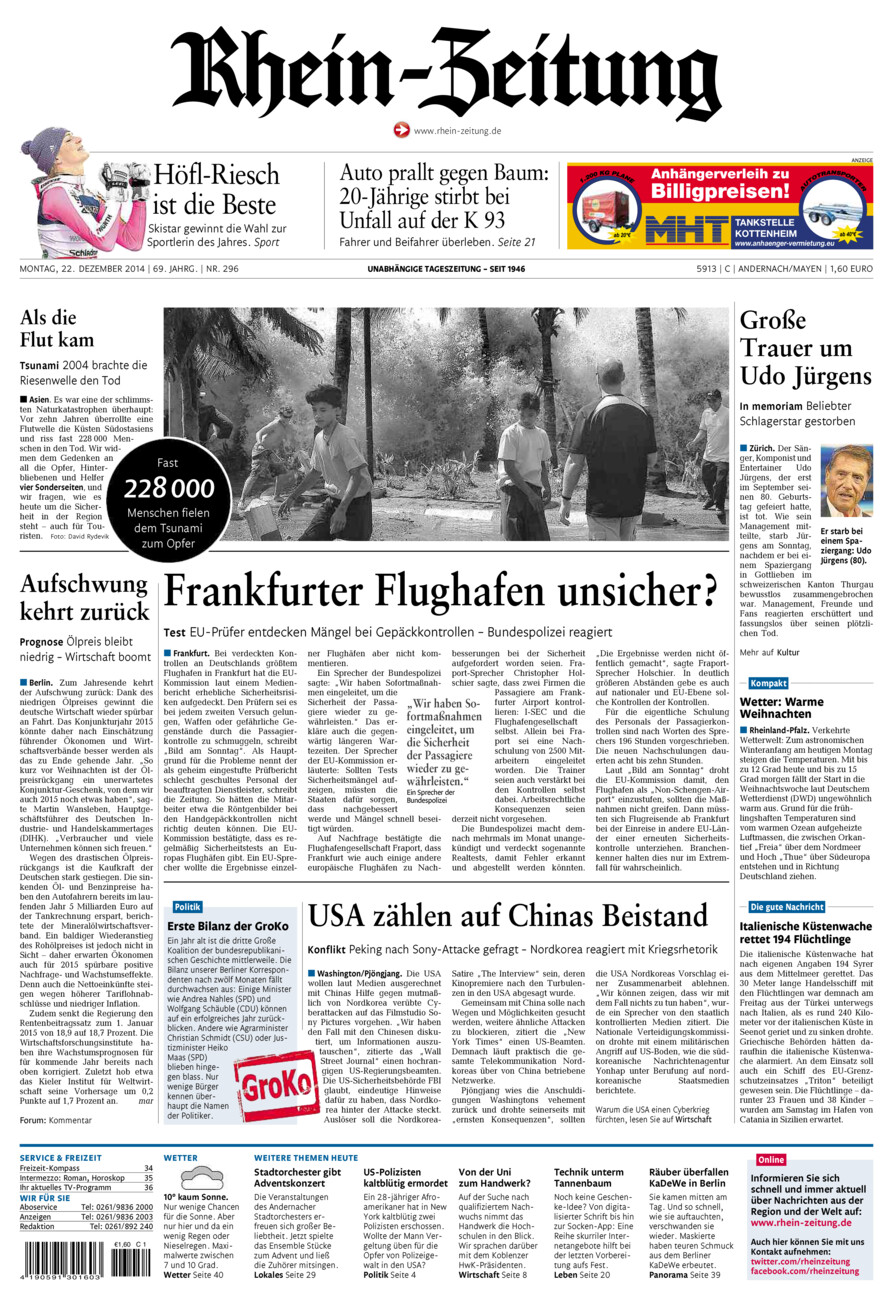 Rhein-Zeitung Andernach & Mayen vom Montag, 22.12.2014