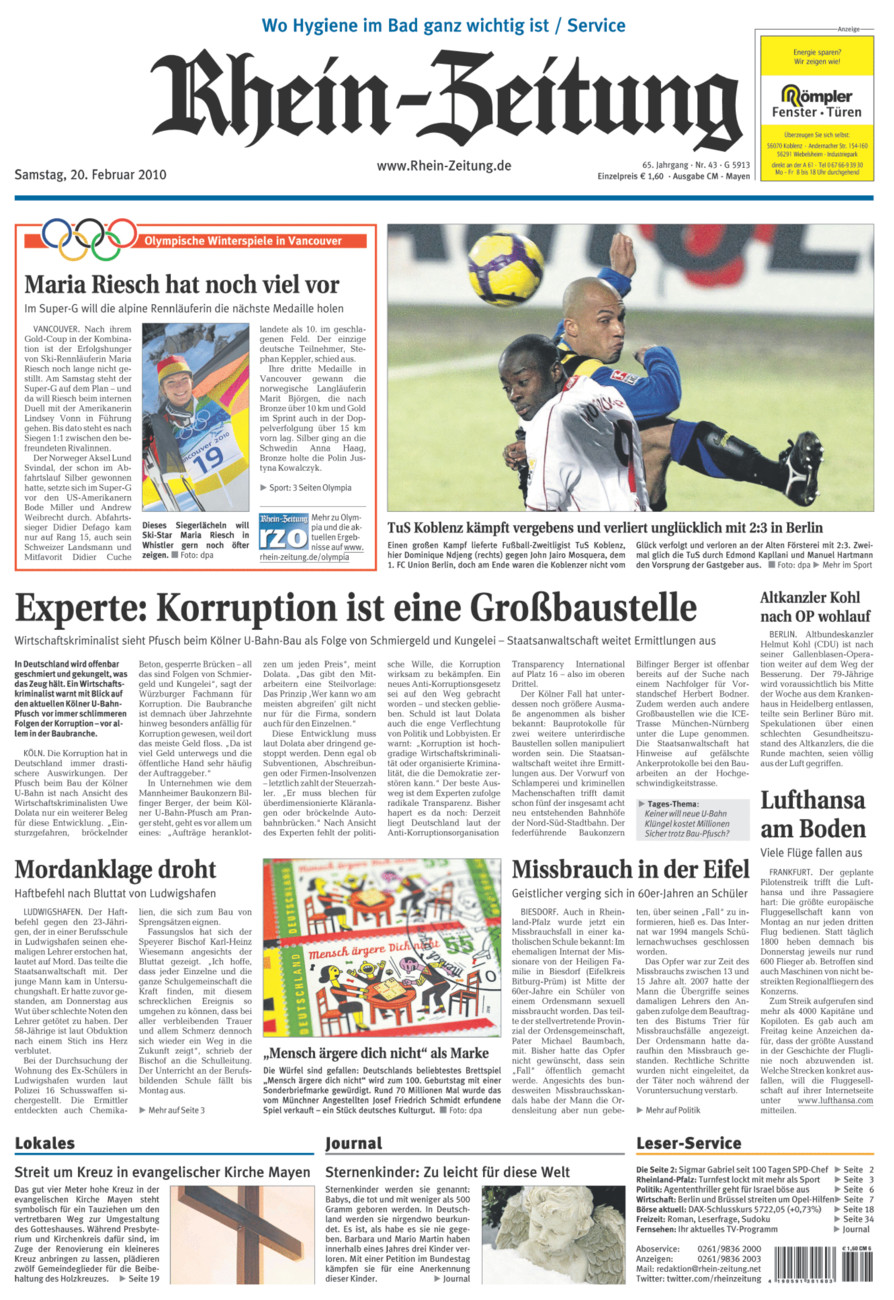 Rhein-Zeitung Andernach & Mayen vom Samstag, 20.02.2010