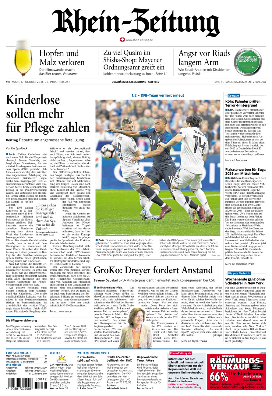Rhein-Zeitung Andernach & Mayen vom Mittwoch, 17.10.2018